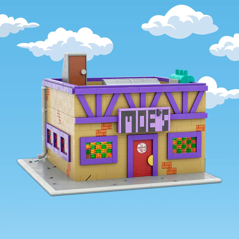 Moe Tavern Architecture Building Blocks, 1739PCS Classic Cartoon Simpsonss Tavern Architecture Model Collectible Building Toy