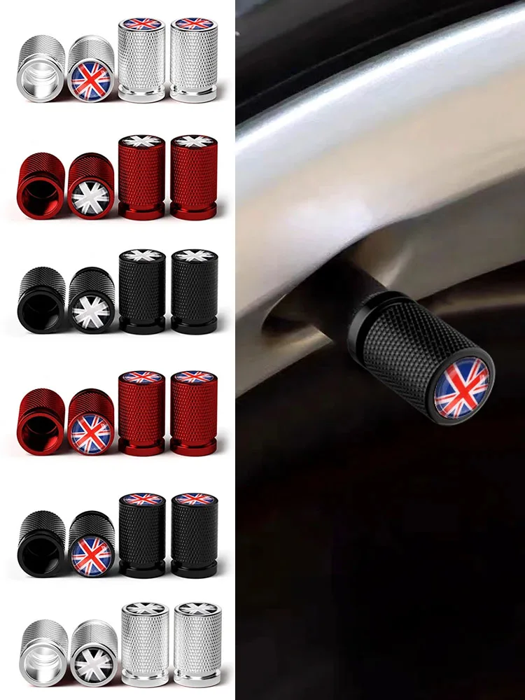 Bouchon de Valve de voiture en alliage d'aluminium, avec drapeau britannique, bouchon de pneu, couvercle de noyau de Valve en métal, couvercle de bouchon de Valve pour accessoires Mini Cooper 4