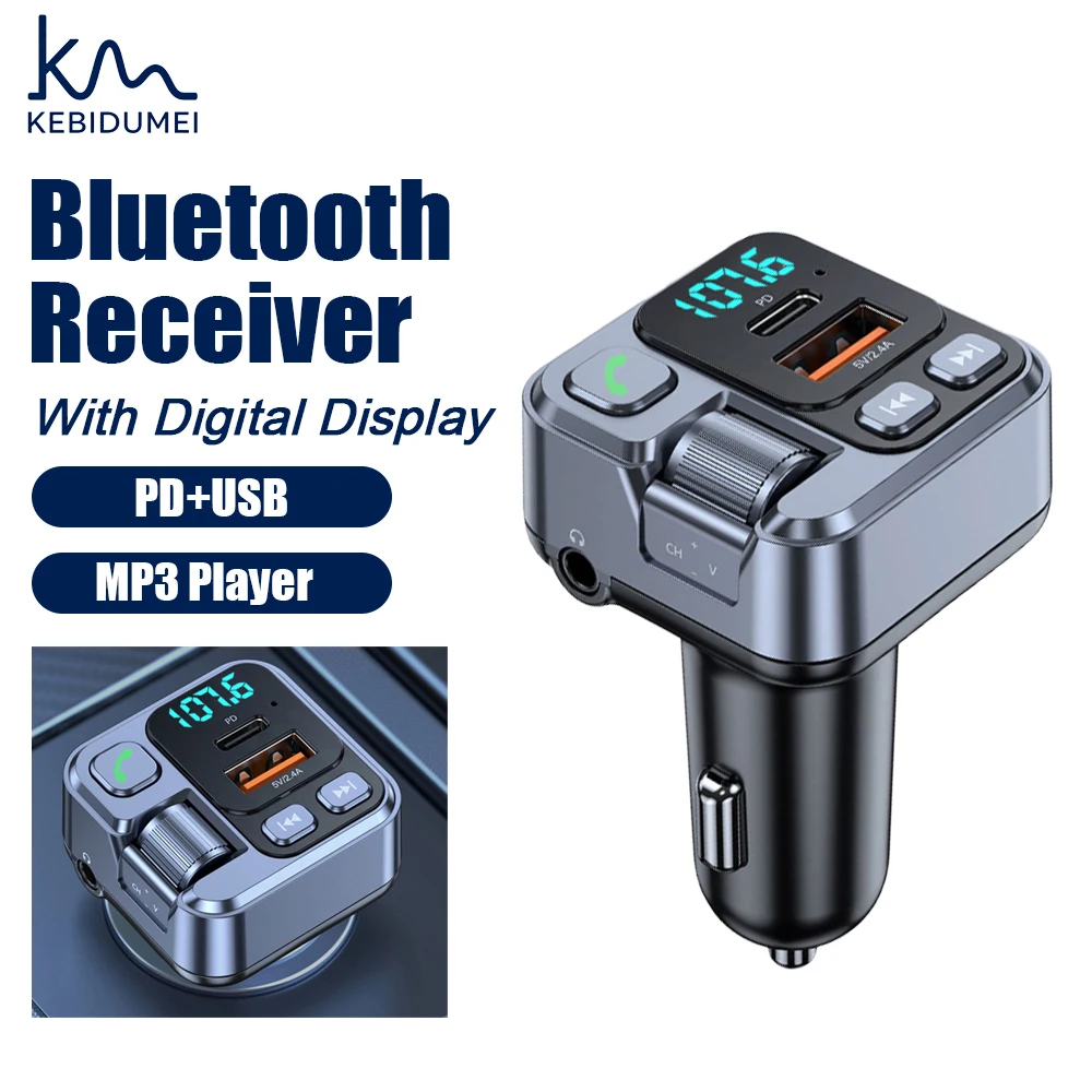 

KEBIDUMEI Cigarette Lighter Bluetooth Receiver 5.1 FM Transmitter AUX MP3 Player with Display PD USB Car Charger Car Accessories