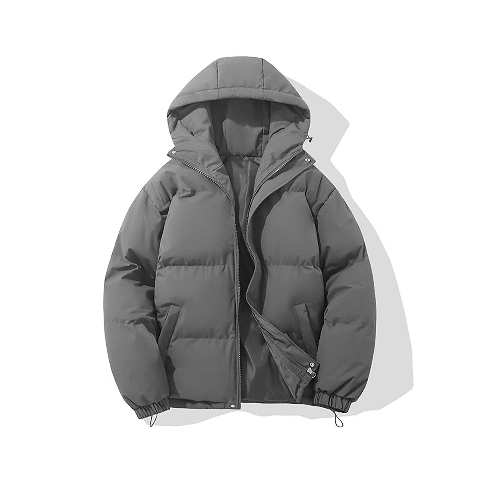 Men Down Jacket Autumn Winter Warm Fashion Harajuku Puffer Jacket Women High Neck Hooded Zipper Cotton-Padded Coat Windbreaker