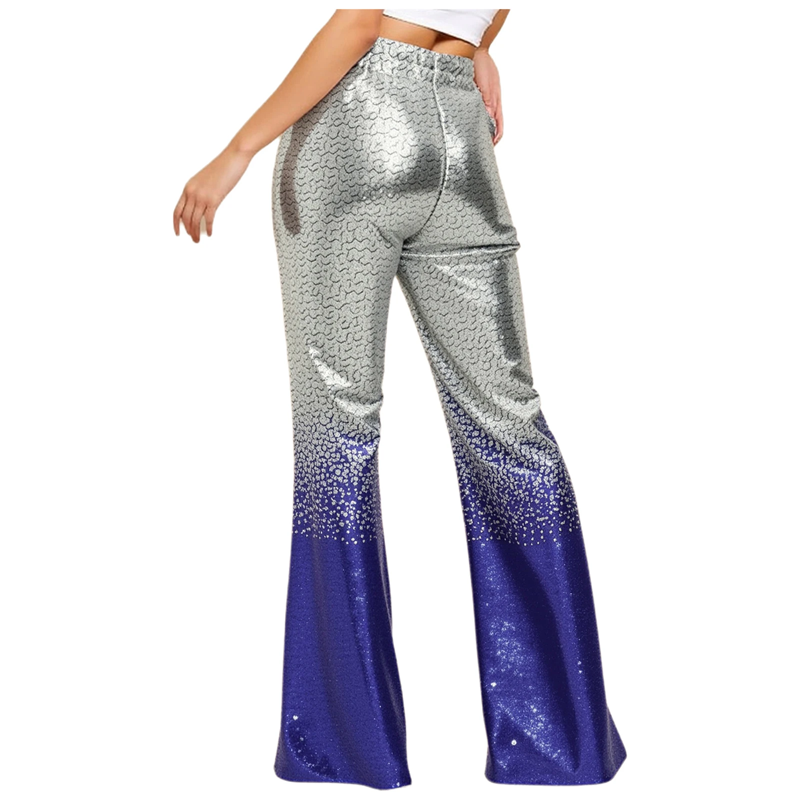 Mulheres brilhantes lantejoulas jazz dança queimado calças gradiente lantejoulas cintura elástica calças de perna larga para tango latino dança de salão