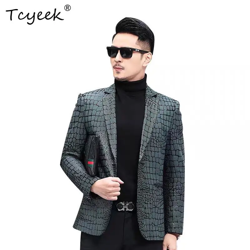 

Tcyeek Мягкая овчина Весна Осень Высококачественный модный костюм с воротником Синяя мужская куртка из натуральной кожи Jaqueta De Couro Masculina 자켓