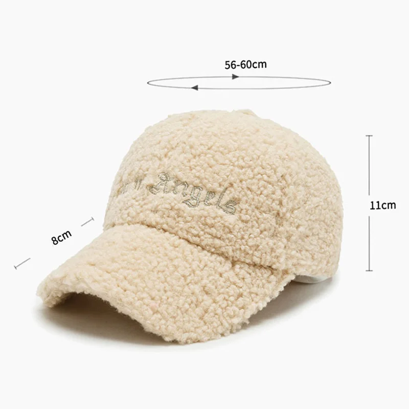 Men Women Teddy Velvet Embroidery Letter SunShade Curved Brim Baseball Cap Winter Sport Sunscreen Plush Warm Adjustable Hat