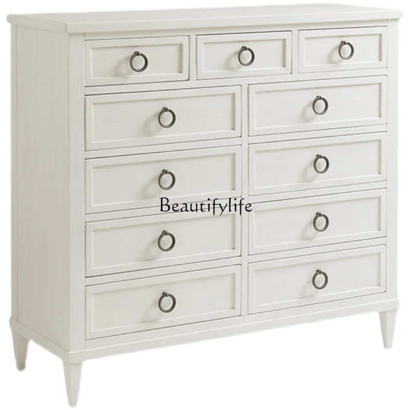 American Pastoral Country White Mediterranean New Chinese Drawer Storage Side Cabinet