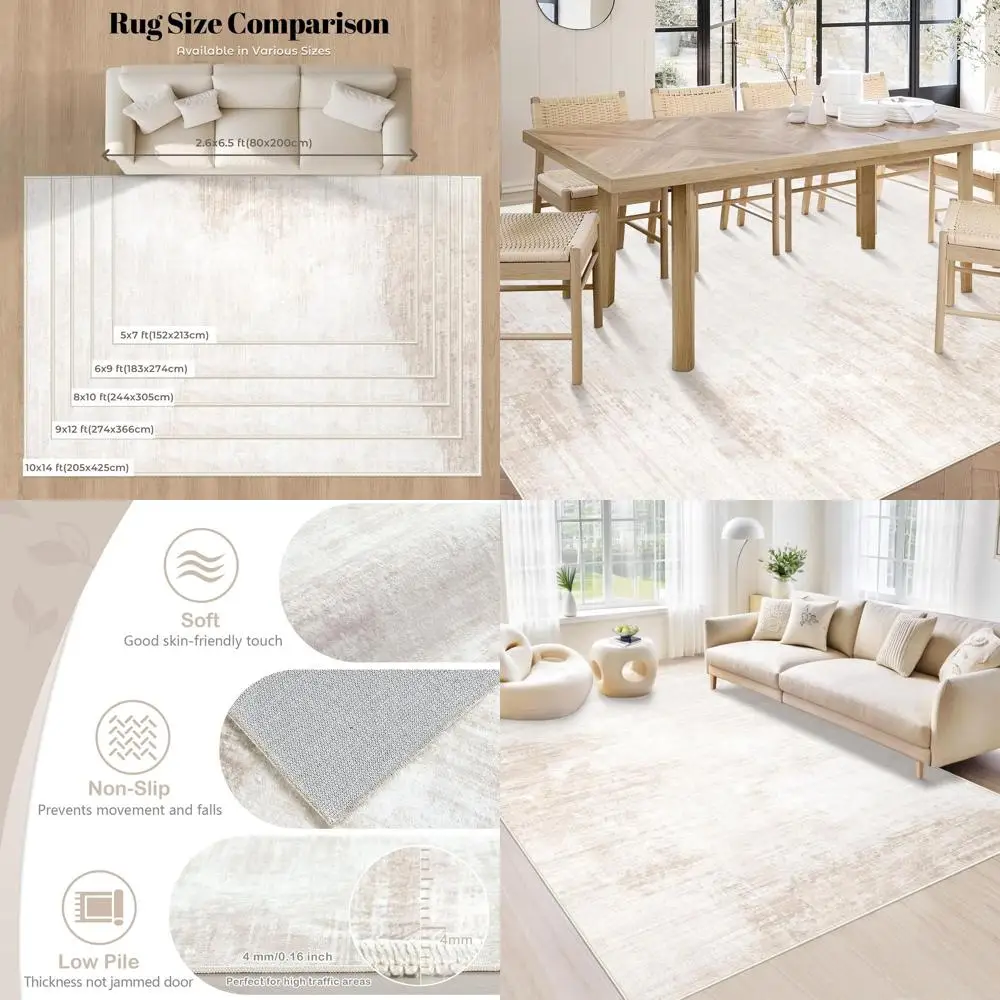 

6x9 Beige Area Rug - Washable, Stain-Resistant, Non-Slip for Living Room, Bedroom, Kitchen, Dining, and Office