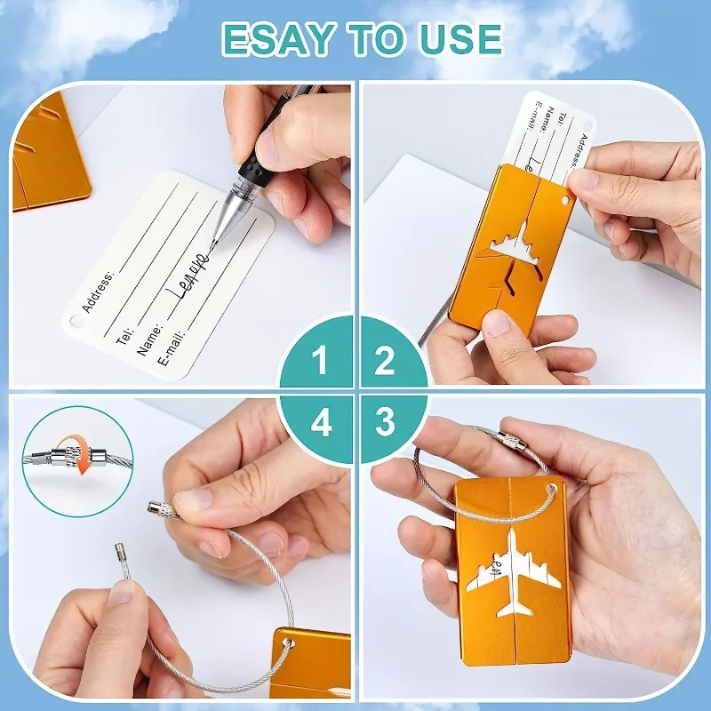 5PCS Langlebige Aluminium Gepäckanhänger Mode Anti-Diebstahl Stahlring Design Gepäck Identifikation Flugzeug Check-in Sling Tag – Detail 11