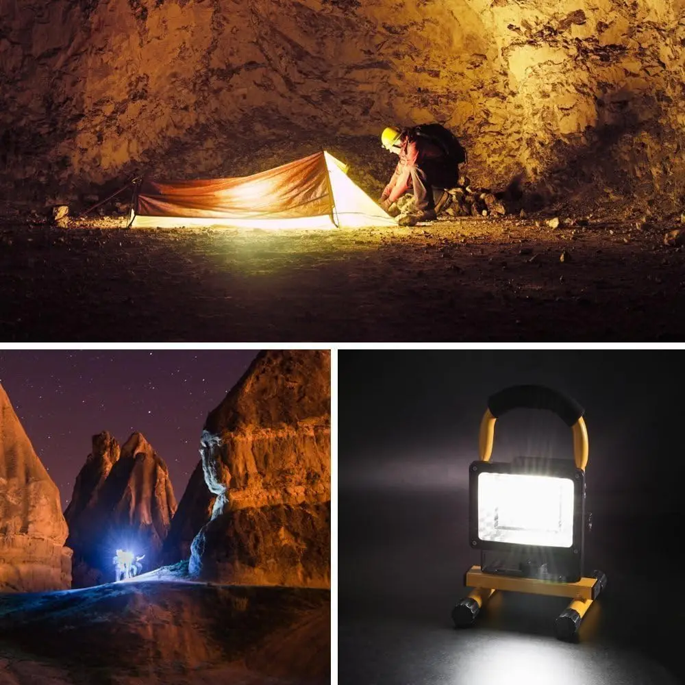 30W LED Portable Rechargeable Floodlight Waterproof Spotlight Battery Powered Searchlight Outdoor Work Lamp for Camping Lantern