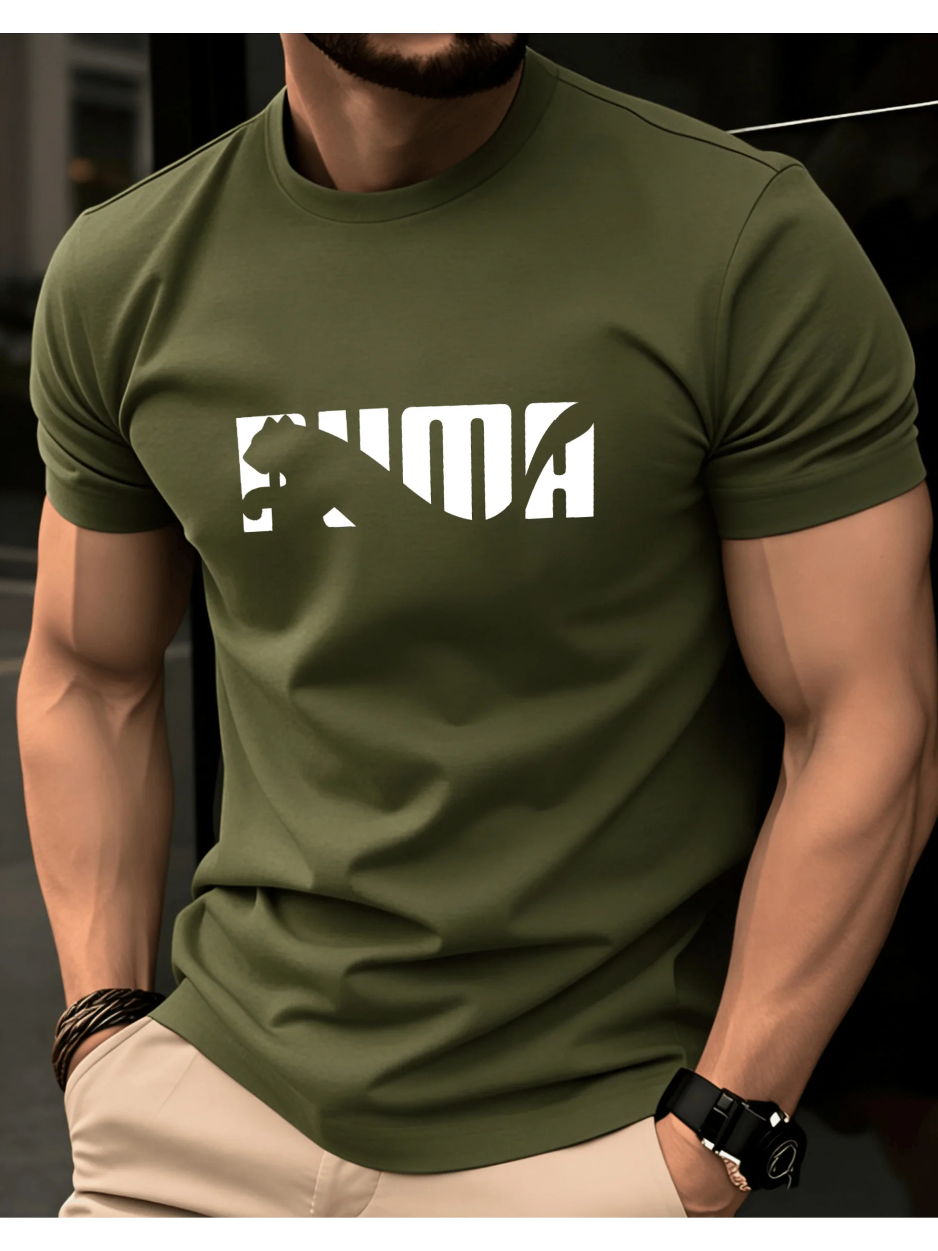 Men's Summer 100% Pure Cotton Casual Fashionable Loose Geometric Animal Letter Pattern Casual Round Neck Short Sleeved T-Shirt