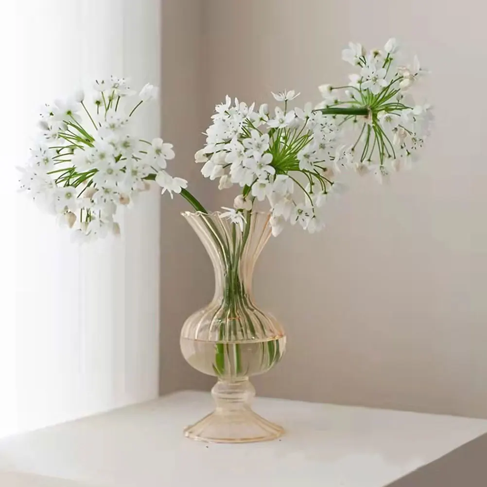 مزهرية زجاجية كلاسيكية على شكل زهرة حاوية نباتات مائية زجاجية عتيقة مزهرية مزخرفة لترتيب زهور سطح المكتب والمكتب المنزلي #1