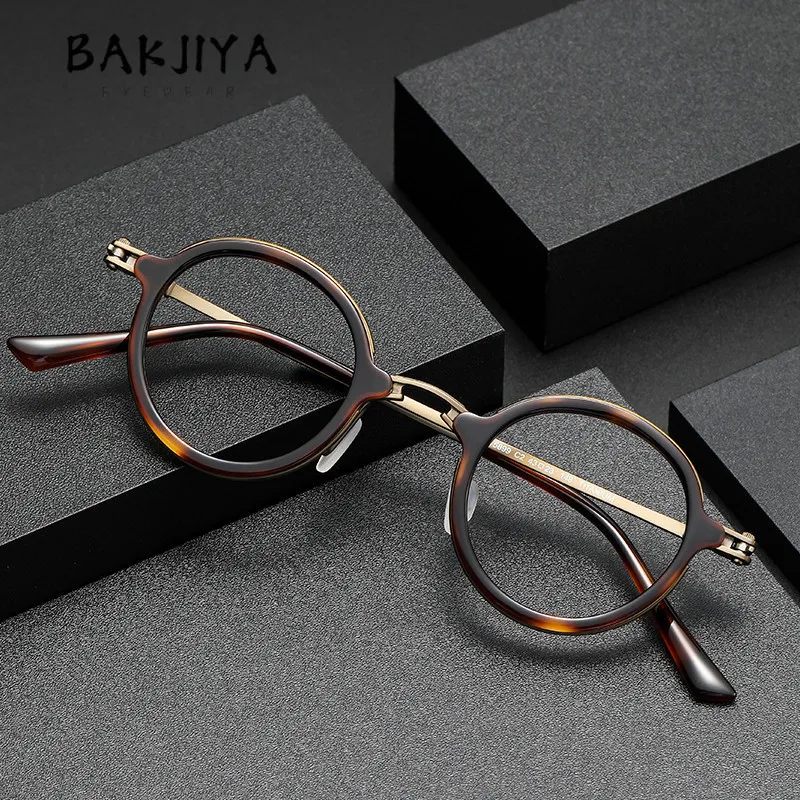 

Vintage Pure Titanium Italian Brand Designer Full-rim Eye glasses Men Women Small Face Retro Round Handmade Acetate Full Eyewear