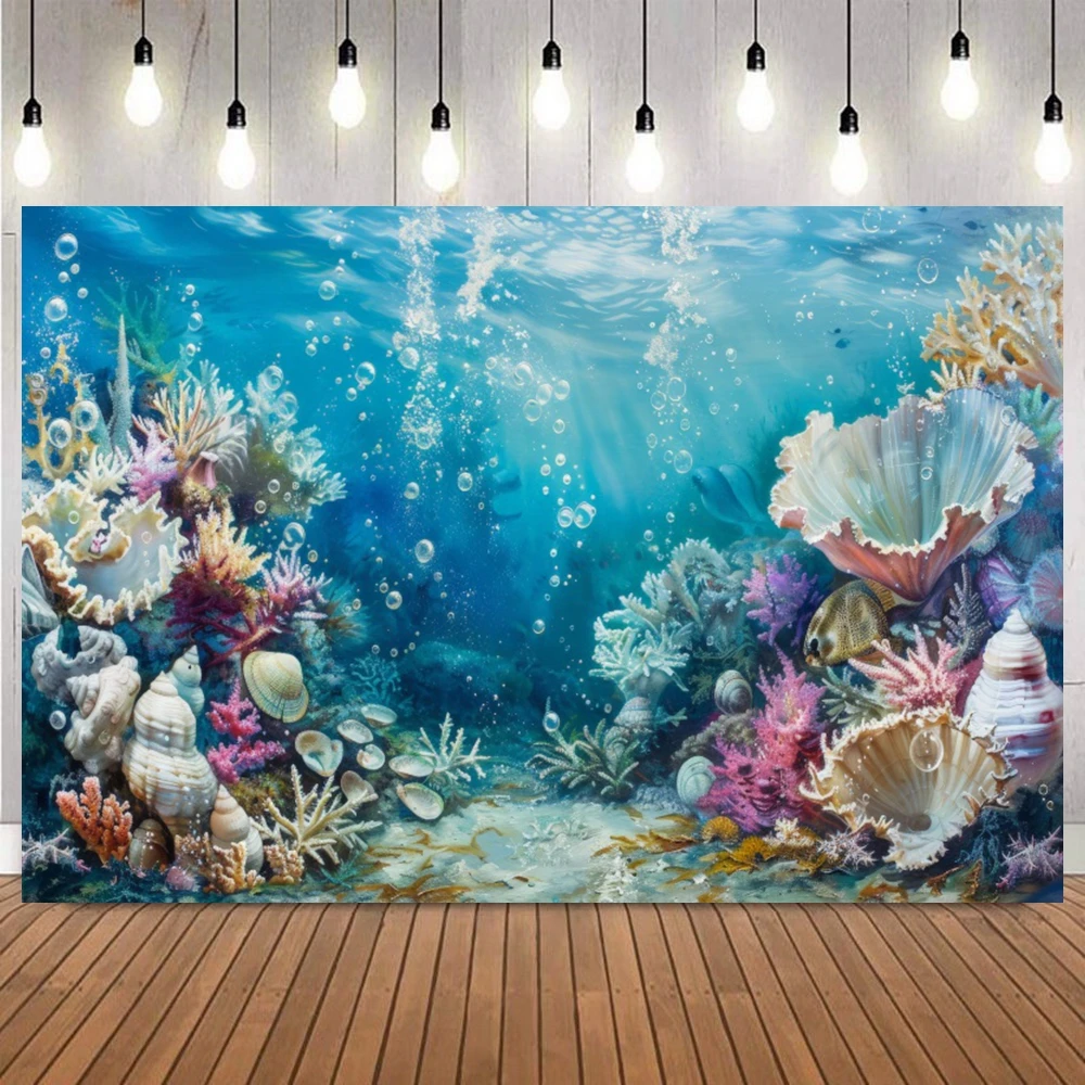 Seabed Scenery Coral Paradise Sunshine Photo Background Marine Creatures Baby Shower Birthday Party Portrait Home Decor Backdrop