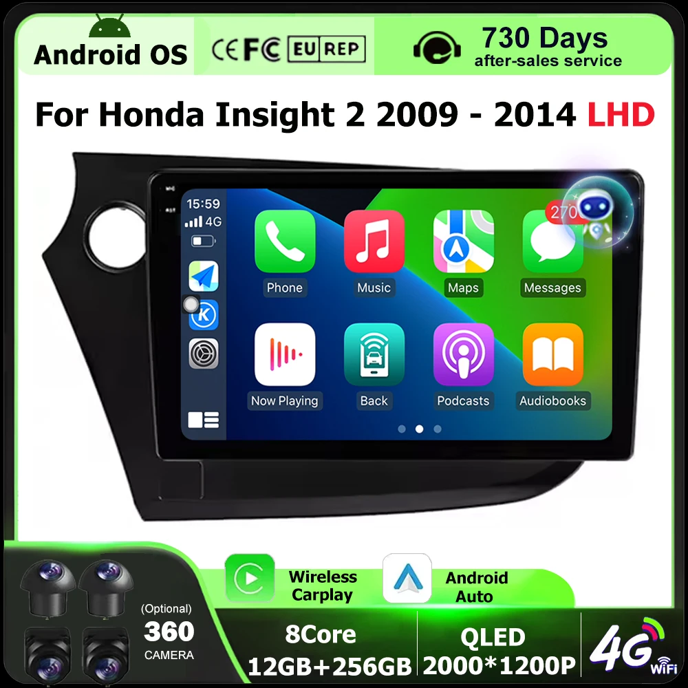 Wireless Carplay For Honda Insight 2 2009- 2014 LHD Android 16 Auto Car Radio Multimedia Video Player GPS Navigation DSP 4G WIFI