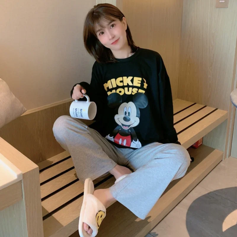 Disney Mickey autumn new pajamas female cartoon cute animation sweet girl pullover loungewear