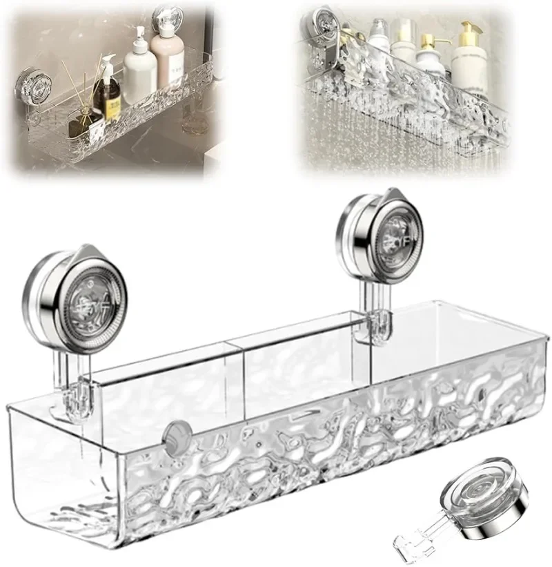 

No-Drill Storage Holder Sturdy Suction Cup Organizer with Corrugated Design Space-Saving for Shower Bathroom Wall Corner Shelf