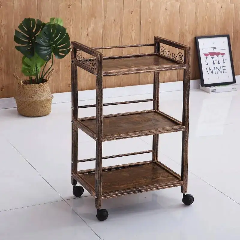 عربة بار عربات مساعدة لغرفة المعيشة الذهب صالون الألومنيوم عربة تحميل عجلات الجمال 2-tier أدراج صالون الأثاث #4