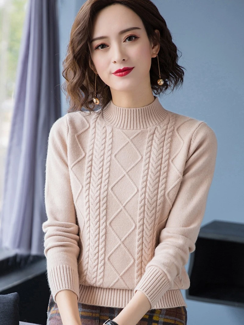 

Корейский женский шерстяной свитер с высоким воротником, Thiened, осень-зима, теплый базовый слой, прямой крой, обычный...