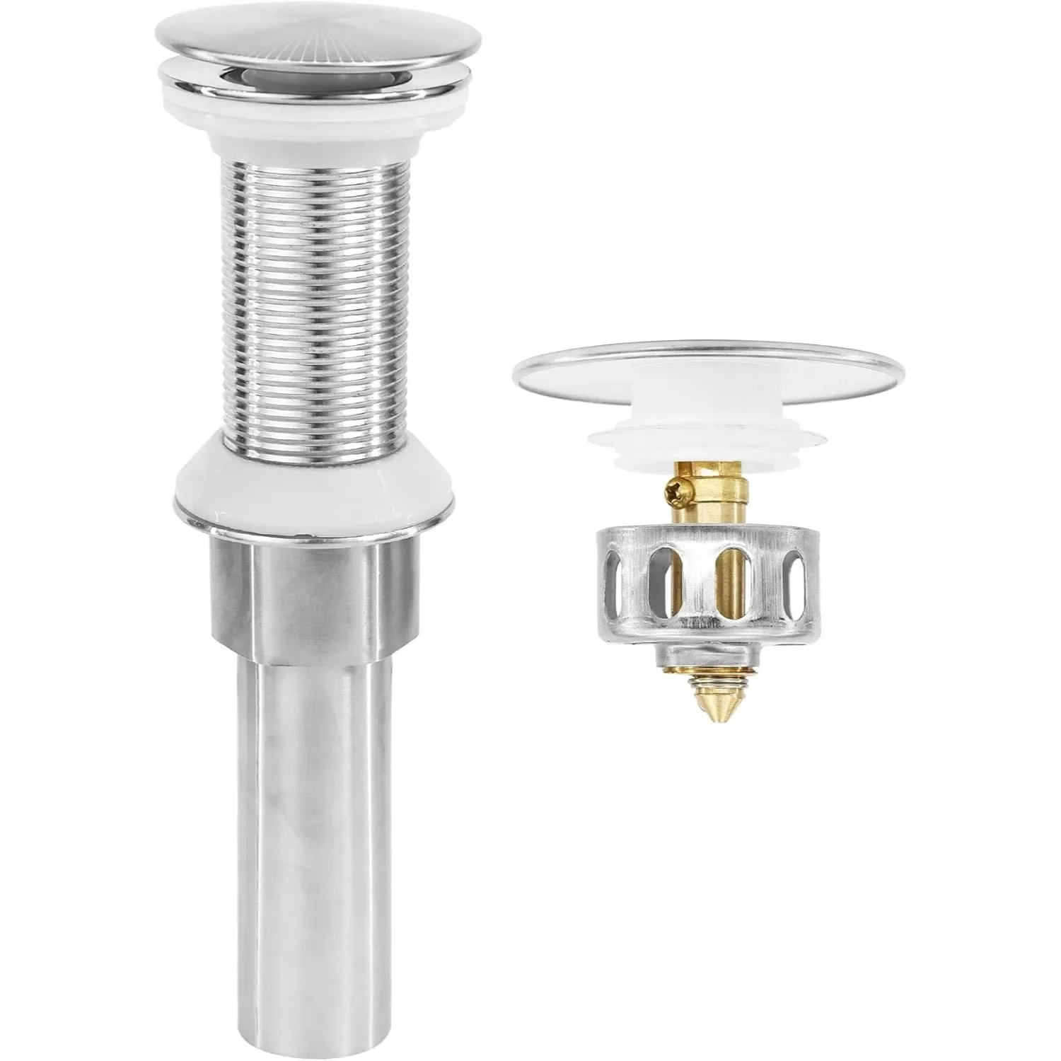 

Bathroom Sink Drain Pop Up Assembly with Detachable Strainer Basket, Anti-Clogging Stainless Steel, Brushed Nickel, No Leakage