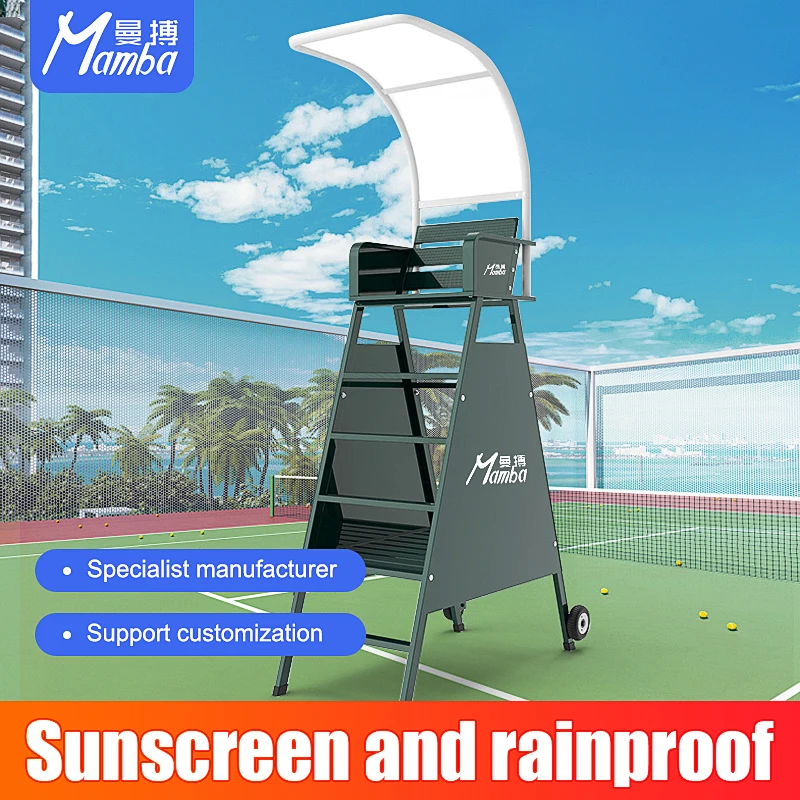 

Outdoor Stadium Referee Chair Aluminum Alloy PC Board High Chairs Movable Umpire Chairs With Sunshade Tennis Umpire Chair