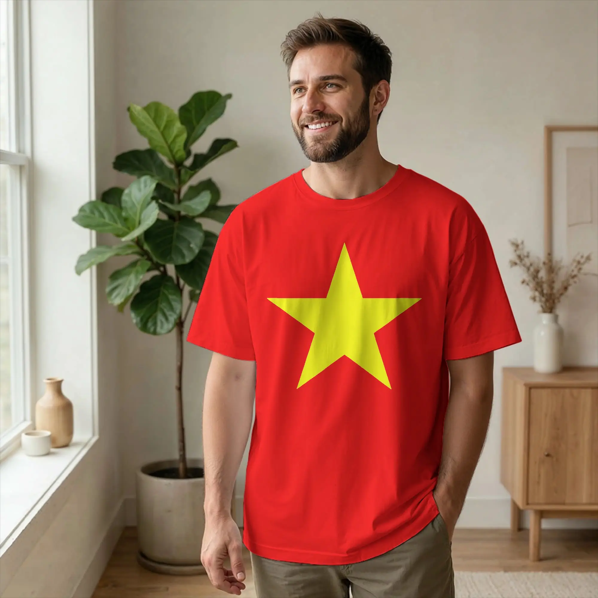 Vietnam Flag Yellow Star Asia T Shirt Men Pure Cotton Novelty T-Shirt O Neck Souvenir Tees Short Sleeve Tops New Arrival