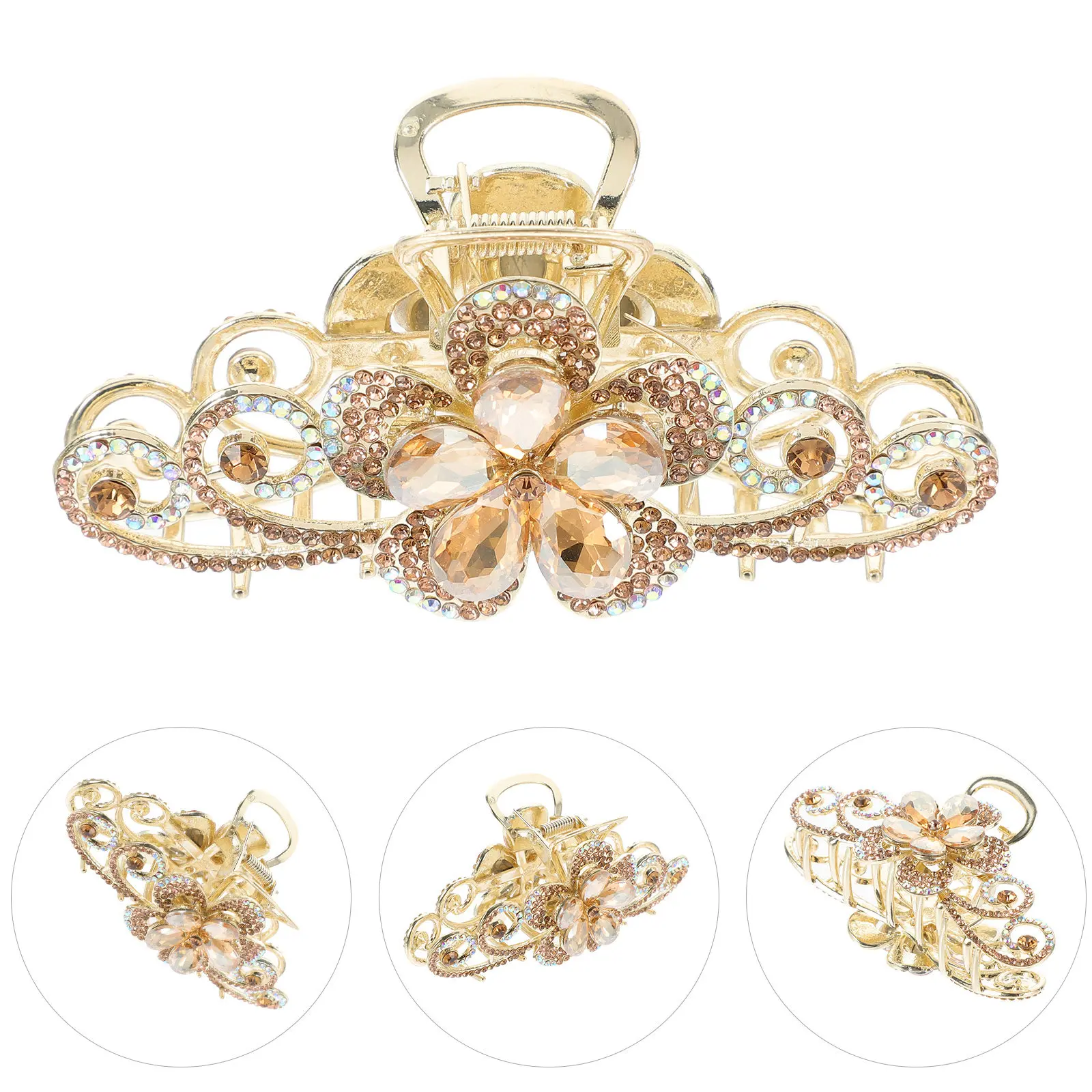 

Large Hair Claw Jaw Clip Double-Sided Rhinestone Flower Clip Secure Hold Hair Accessories Cute Jaw Clips Decorative Claw Clips