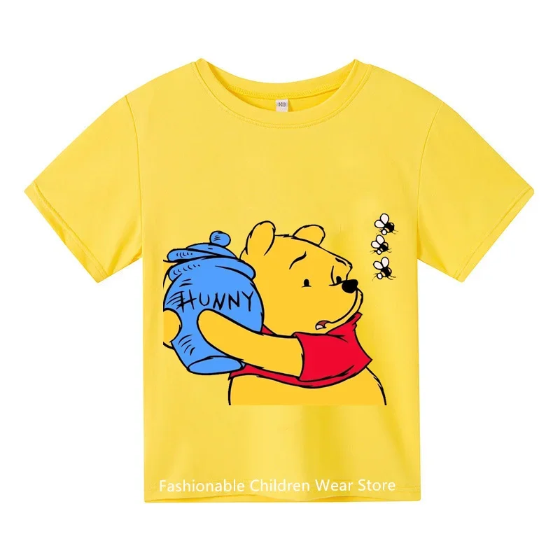 

2024 Summer Pooh Cute Kids Sportswear Summer Clothing Cartoon Fashion Baby Boys Girls Student short-sleeved T-shirts