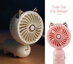 Miniventilador portátil recargable por USB, Ventilador portátil de refrigeración con diseño de gato bonito, ajuste de tres velocidades, potente banco de energía