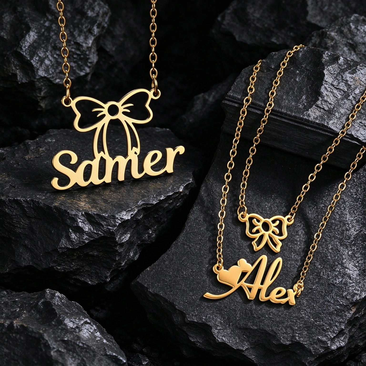 Diamon Custom Name Bowknot Necklace Hollow Pendant Stainless Steel Gold Color Personalized Chain Choker for Women Christmas Gift