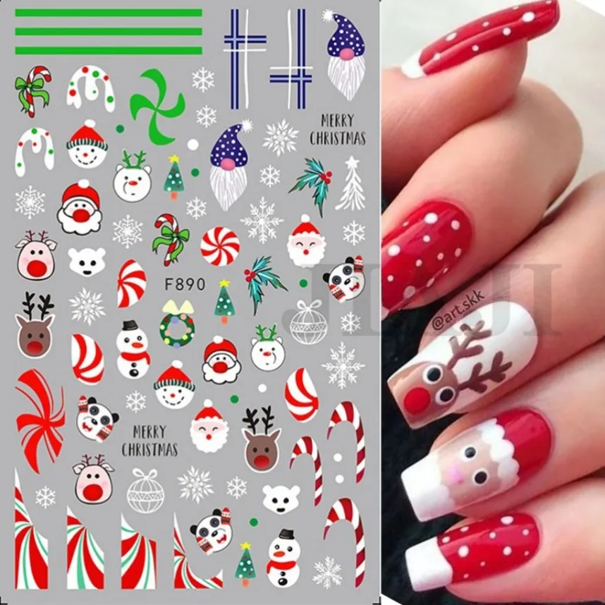 3D Red Santa Claus Christmas Nail Art Sticker Snowflake Elk Penguin Holly 2023 Winter Decal Slider New Year Manicure Decoration