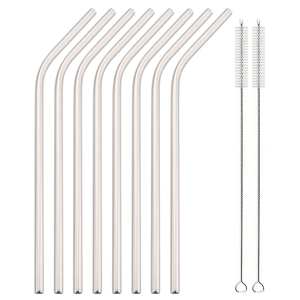 8pcs Silver 304 Stainless Steel Bent Straws Reusable Straws for Drinking Fruit Juice Milk Tea Coffee Straw with Cleaning Brush