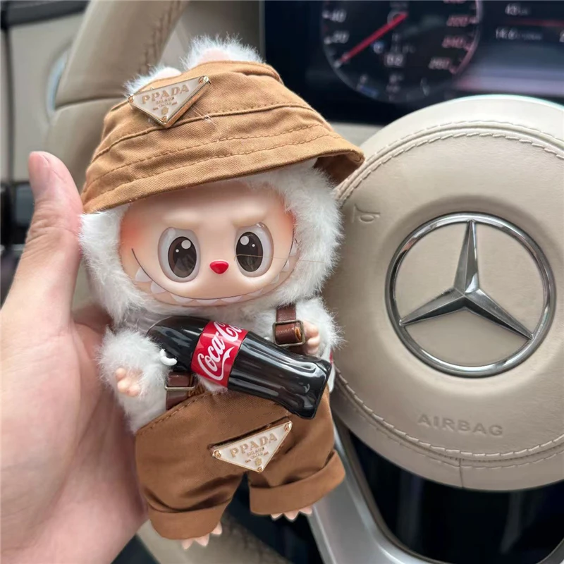 Ropa para muñeca Labubu de 15 y 17cm, monos de pescador Triangel invertido, sombrero de lujo, zapatos, atuendo, ropa, accesorios para fiesta sentada