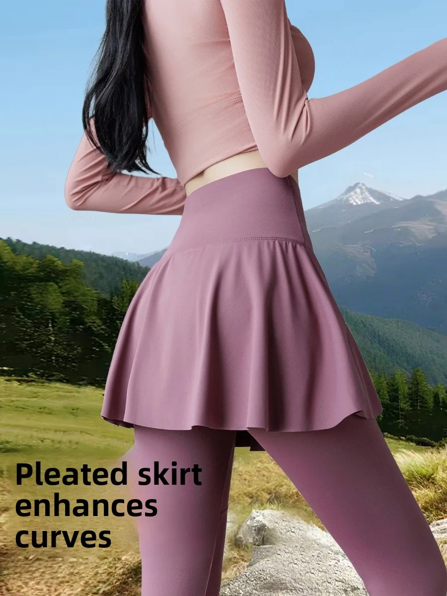 Pantaloni da yoga da donna in finto due pezzi in pelle arca stampata foderata in Fce pantaloni sportivi sottili a vita alta primavera 2025