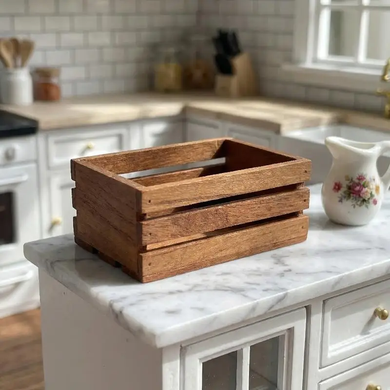 Dollhouse Storage Basket Organizer for Mini Simulation with Wooden Frame for Playhouse Furniture and Accessories