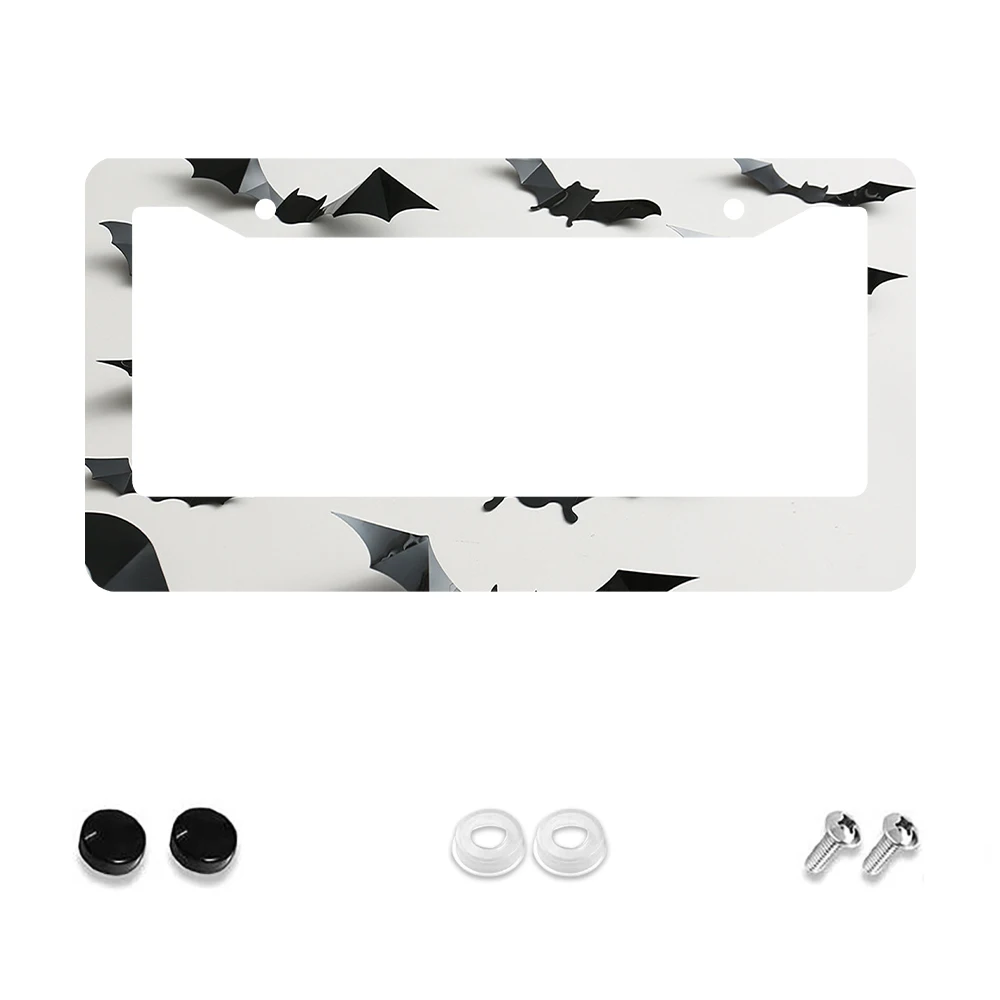 

1pc Black Bat Pattern 2-Hole License Plate Frame Aluminum Material 6x12 Inches with Screw Set Retro Novelty Car Decoration Gift