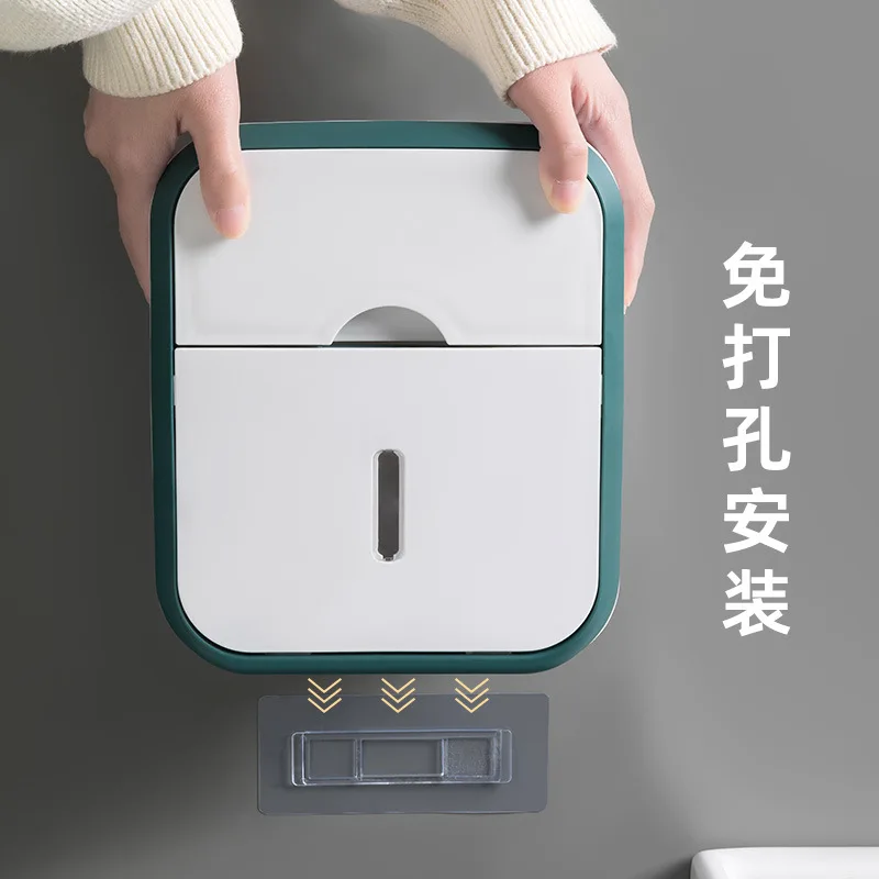Toilet tissue box, wall mounted waterproof toilet paper box, punching free suction paper box, toilet roll paper storage rack