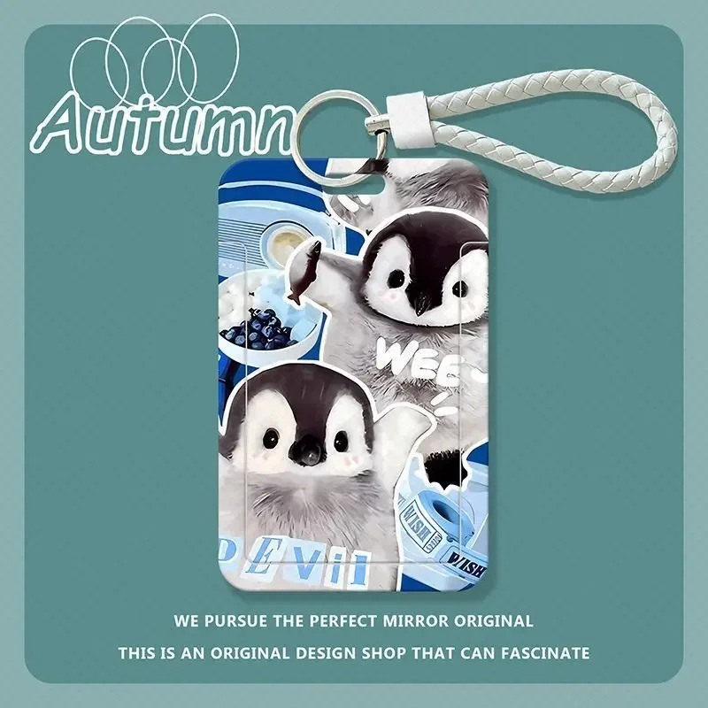 Cute Cartoon Penguin Colorful Credential Badge Holder Student Campus Lanyard Cards Holder Bank Business Work Card Holder Pendant