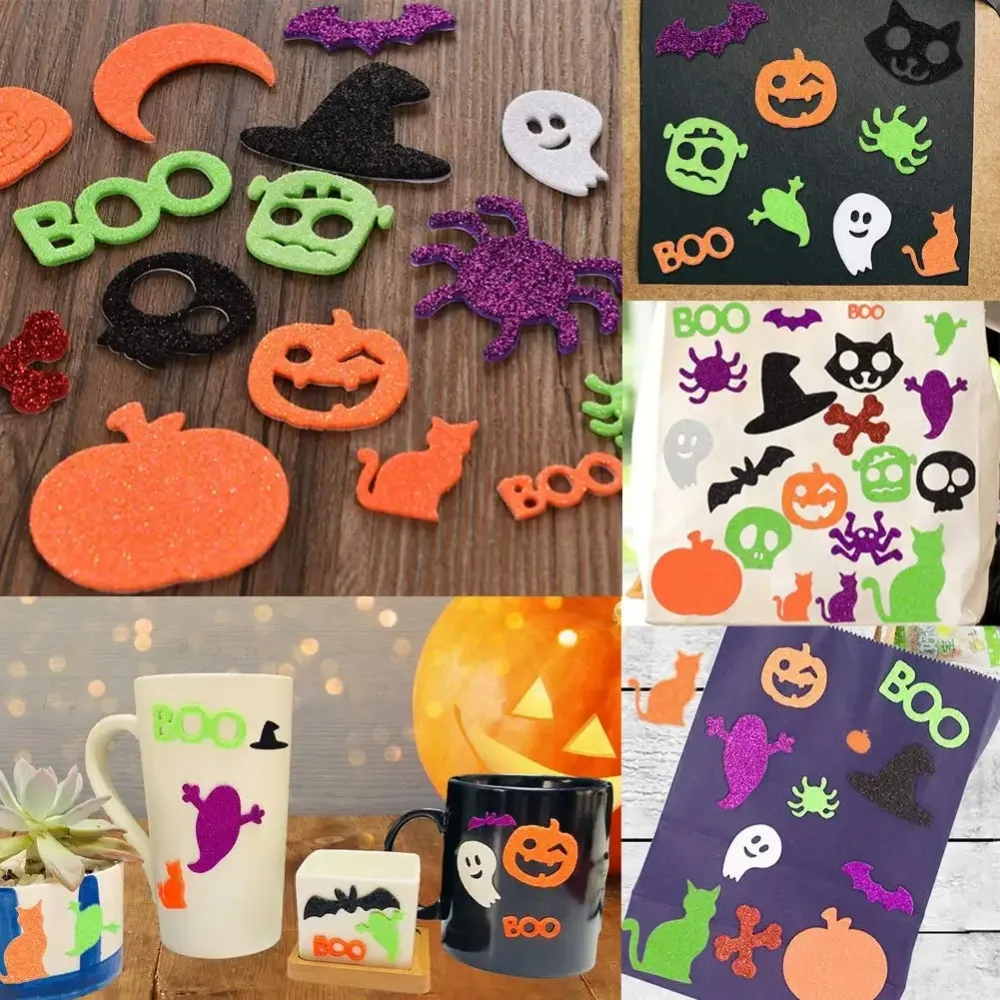 50-500Pcs DIY Foam Glitter Stickers Self-adhesive Pumpkin Witch Hat for Halloween Carnival Prank Ghost Festival Party Decoration view 4