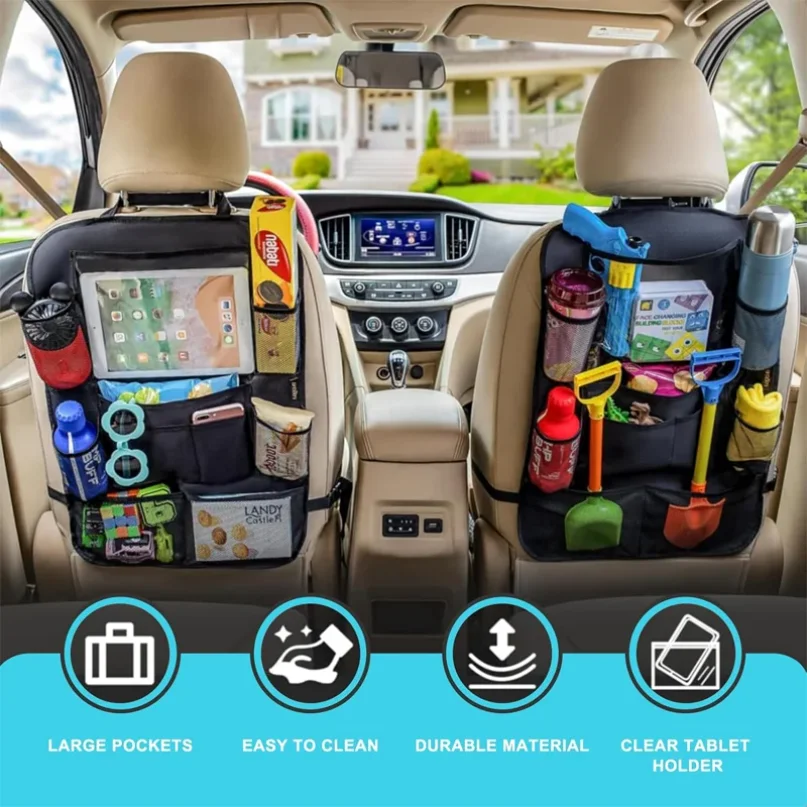 Car Seat Storage Bag Oxford Cloth Tablet Holder Protective Cover Multi-Pocket Anti-Kick Seat Back Bag for Children Travel Car