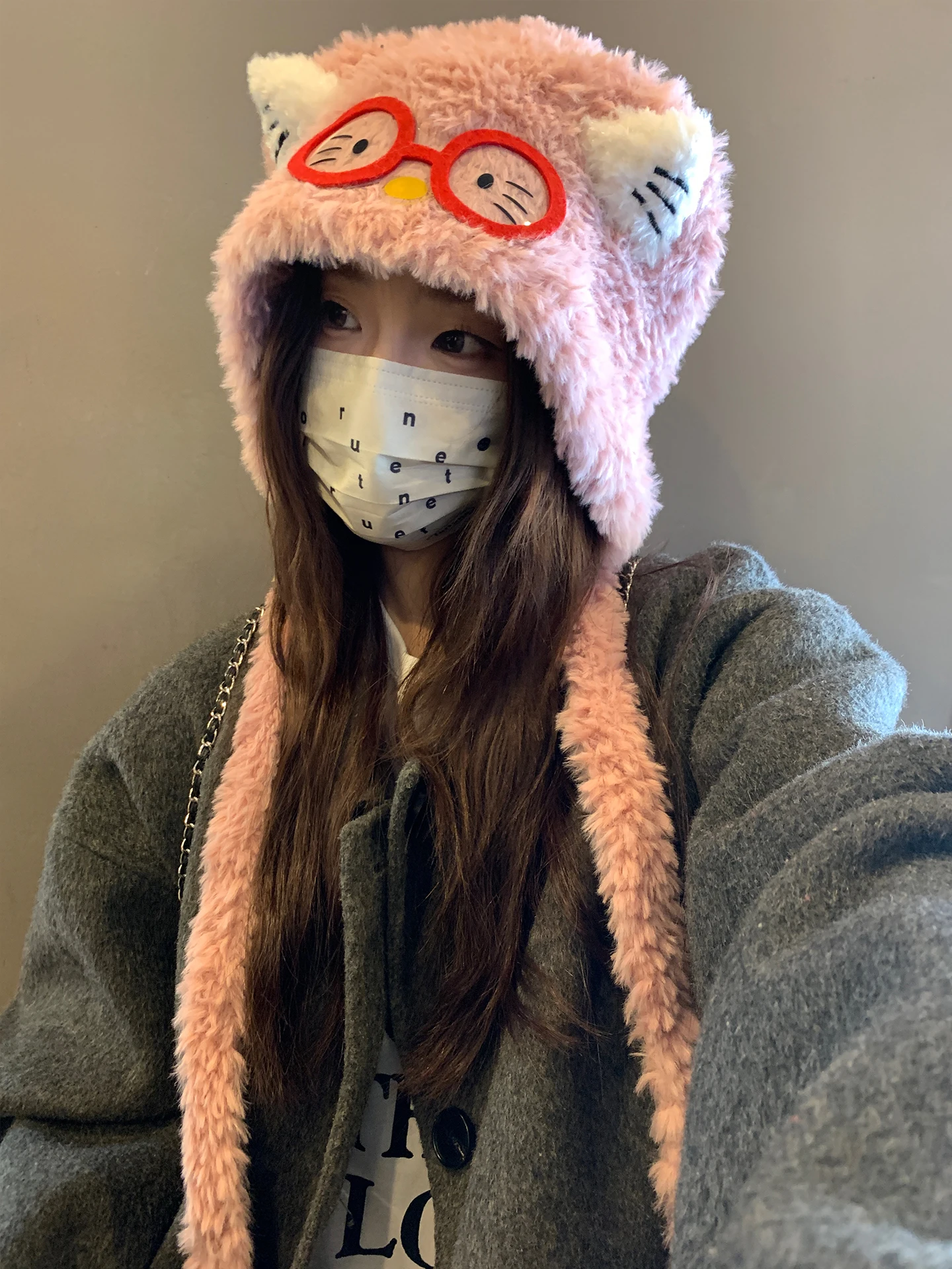 هوديي من القطيفة على شكل أذن القطة للنساء النسخة الكورية مجموعة صغيرة عصرية لحماية الأذن الدافئة ضد البرد