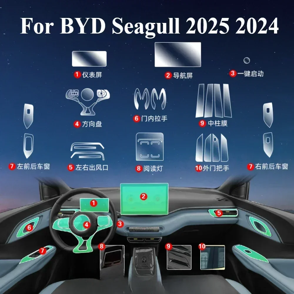 

Protection Film For BYD Seagull 2025 2024 PPF Accessories Interior Transparent TPU Navigation Gear Panel Center Console Sticker