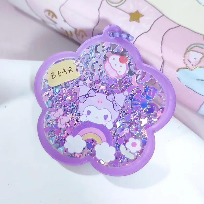 Cartoon Sanrio Hellokitty Flowing Sand Acrylic Accessories Shaking Plate Phone Chain Kawaii Kuromi My Melody Kids Gifts Toys
