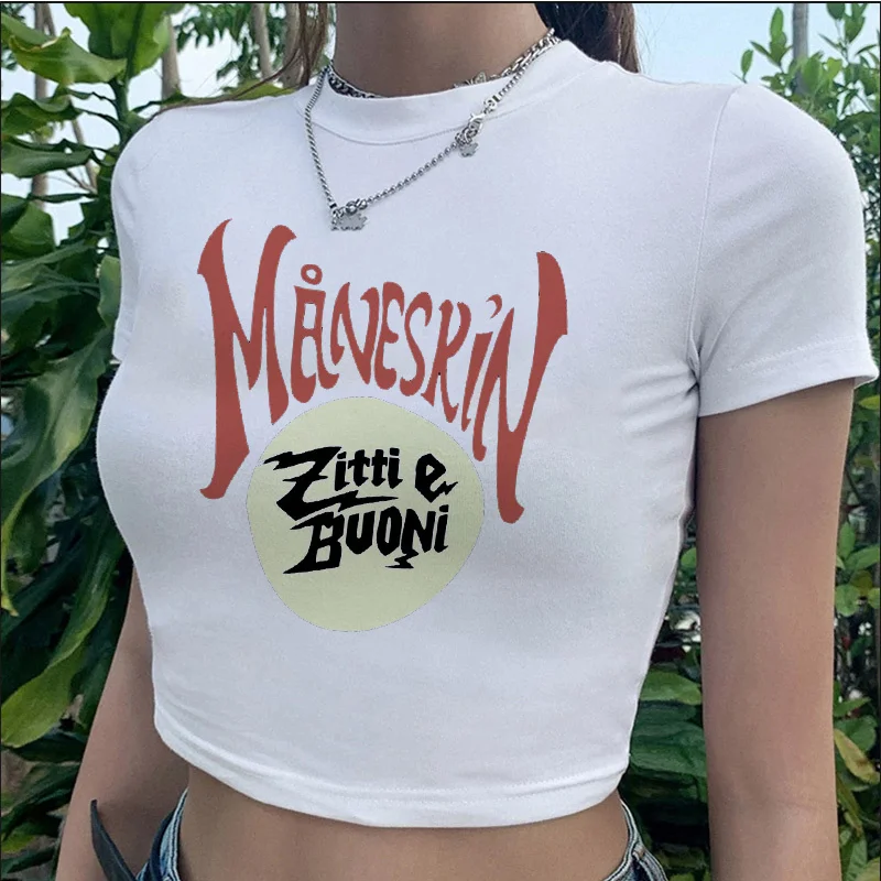 Maneskin-Camiseta de estética informal para mujer, ropa y2k, camiseta japonesa harajuku, camiseta blanca vintage