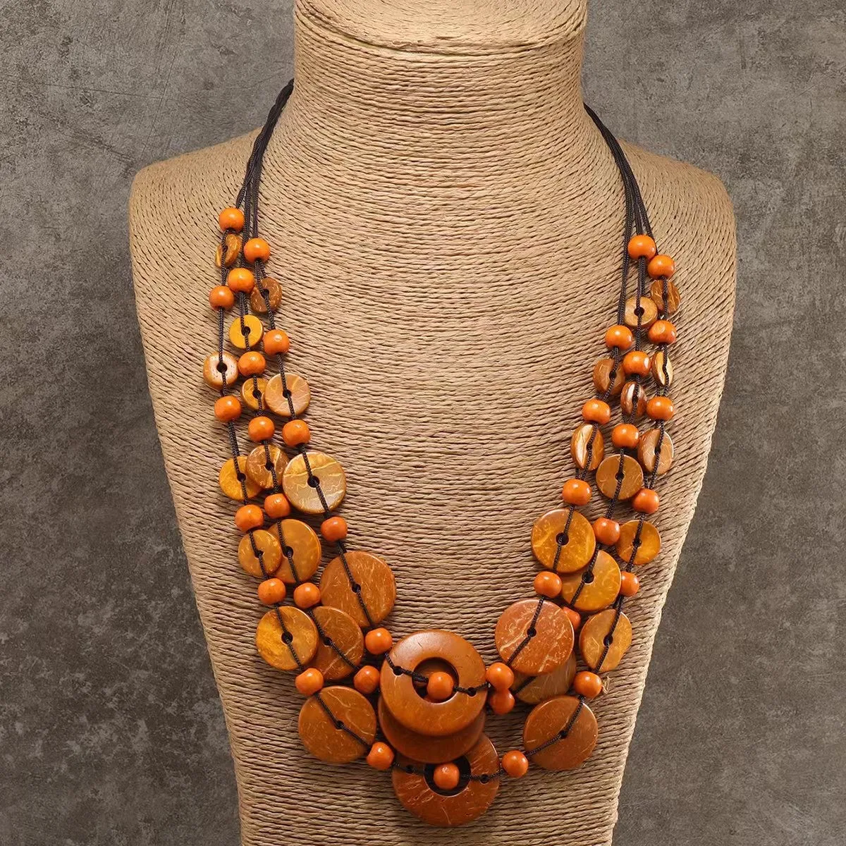 Bohemian Ethnic Style Multi-Layer colorful Round Coconut Shell Wood Beads vintage Fashion Handwoven Necklaces Wholesale