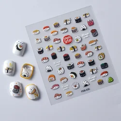 Dark Japanese Cuisine Sushi Fish Sumo Wrestling Flower Cat 5D Embossed Relief Self Adhesive Nail Art Stickers Manicure Decals