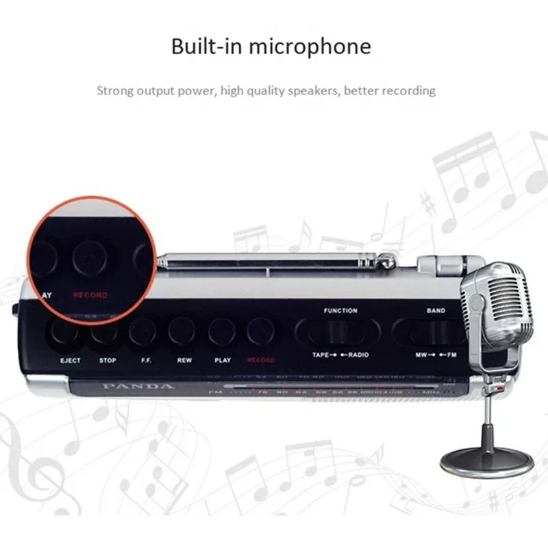 Ленточный плеер, рекордер Walkman, кассетная студенческая машина, FM/MW радио, портативный динамик, запись звука, воспроизведение звука, мощность переменного и постоянного тока