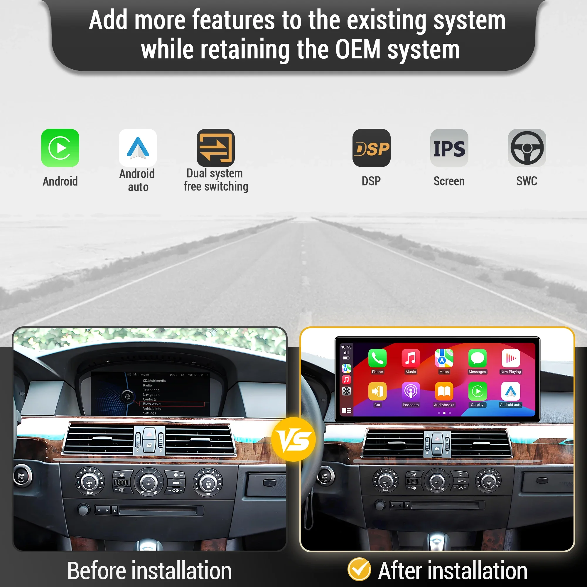 10.33 /12.3 inch For BMW 5 Series E60 E61 2005-2010 CIC system Wireless Bluetooth Carplay Android 14 Car Radio Multimedia Screen