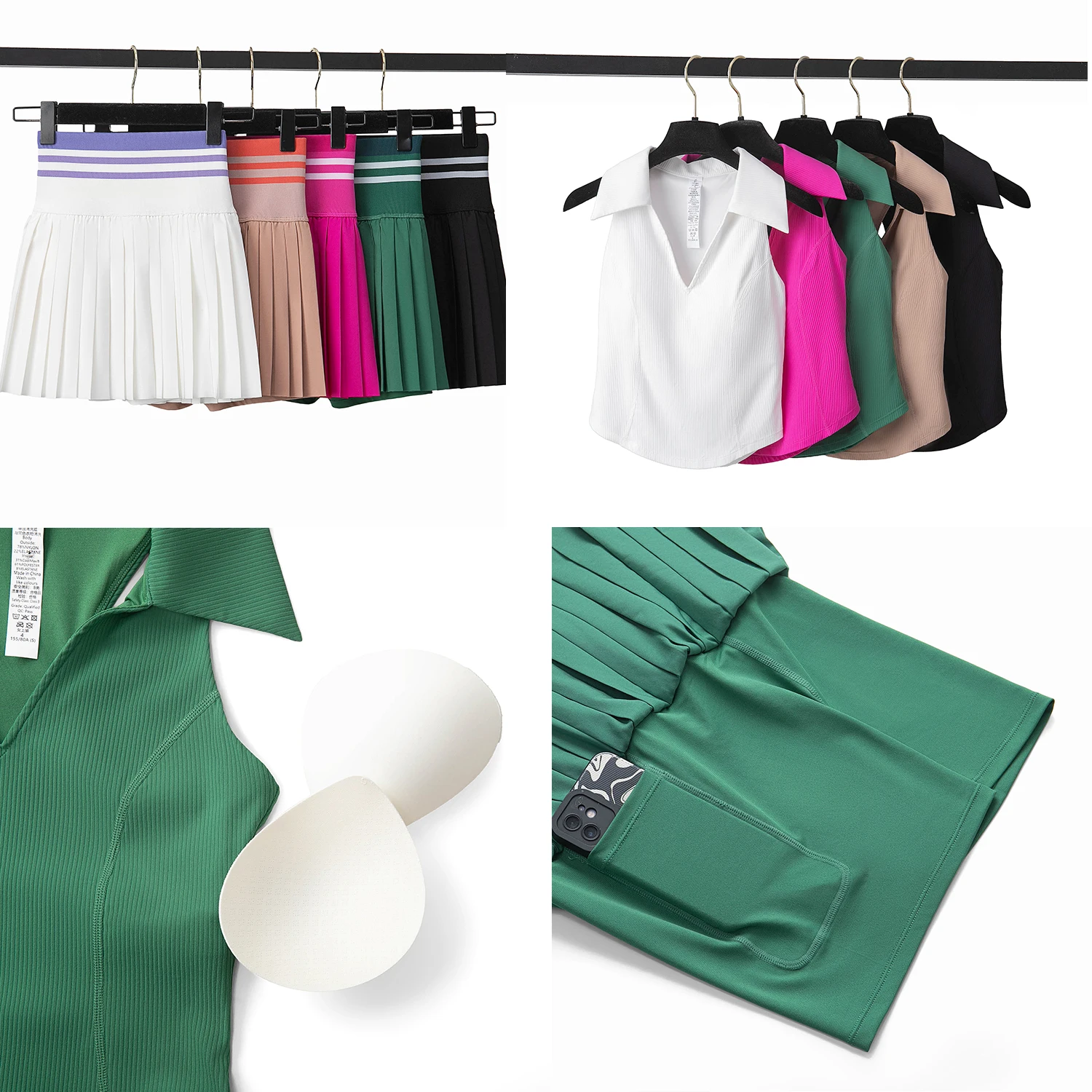 Women Summer 2 Pieces Set High Waist Mini Skirts Sexy V-Neck Sports Bra Backless Suspender Top Golf Wear Skorts With Pocket