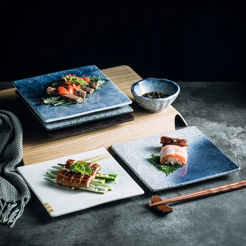 Japanese Style Ceramic Square Plate Barbecue Snack Sushi Steak Western Food Square Dish Home Decor Porcelain Plate Tableware