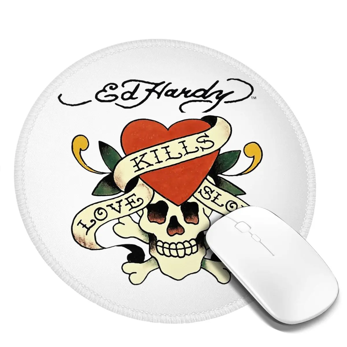 

Круглый коврик для мыши Ed Hardy Love Kills Slowly, коврик для клавиатуры и мыши, коврик для геймеров, коврик для ноутбука, офисные аксессуары, настольные коврики