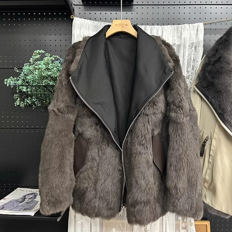 2025 New Winter Jacket Women Parka Fashion Coat Thick Warm Natrual Real Rabbit Fur Liner Wear On Both Sides Female Fur Jackets