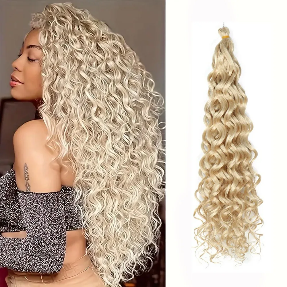 Extensions de cheveux bouclés au crochet pour femmes, tresse de degré de chaleur synthétique, vague profonde hawaïenne, postiche ombrée, accessoire de cheveux, 20 po